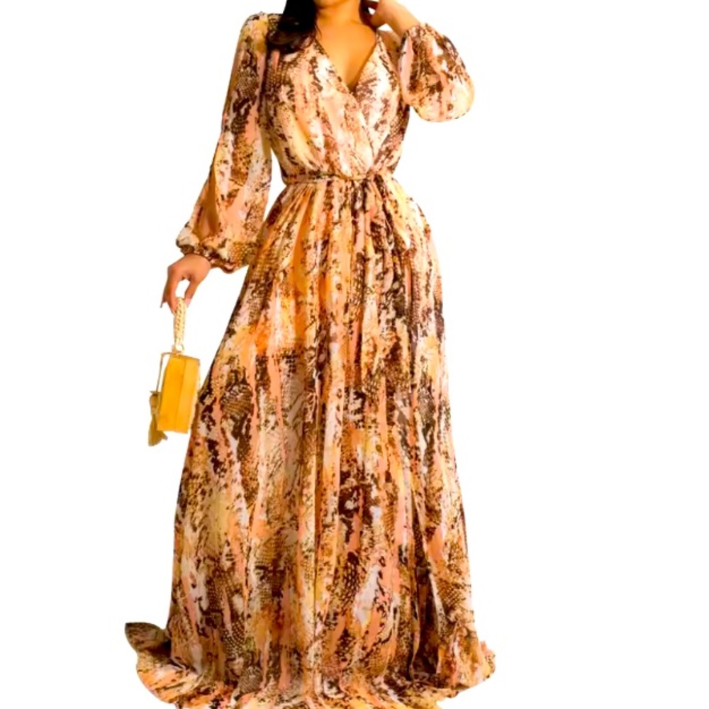 Elegant Multicolor Maxi Dress flow long sleeves